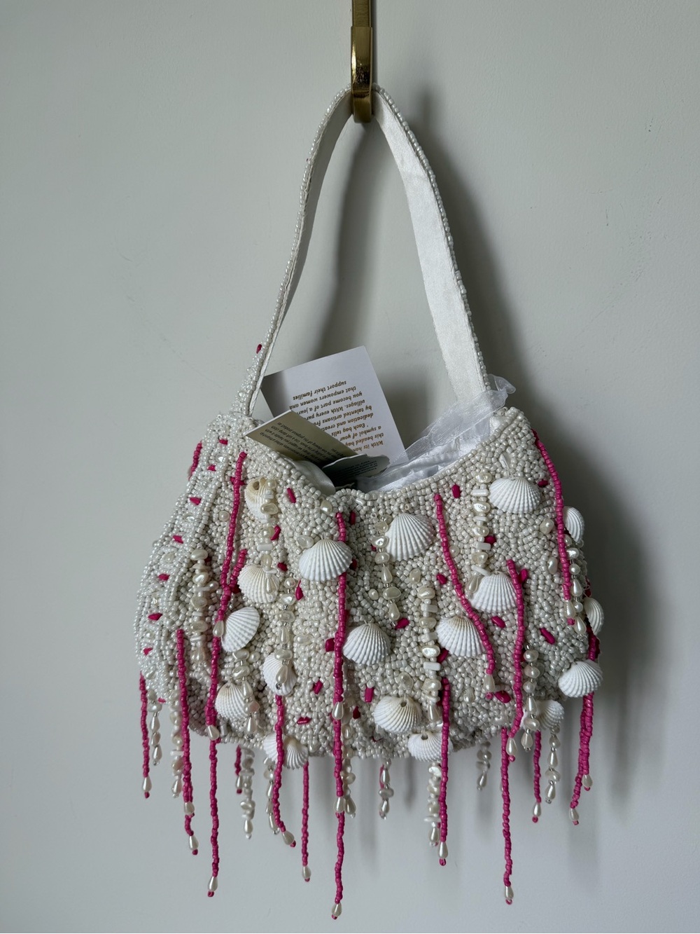 Beaded Seashell pink Fringe Shoulder Bag - Picture 5 of 6